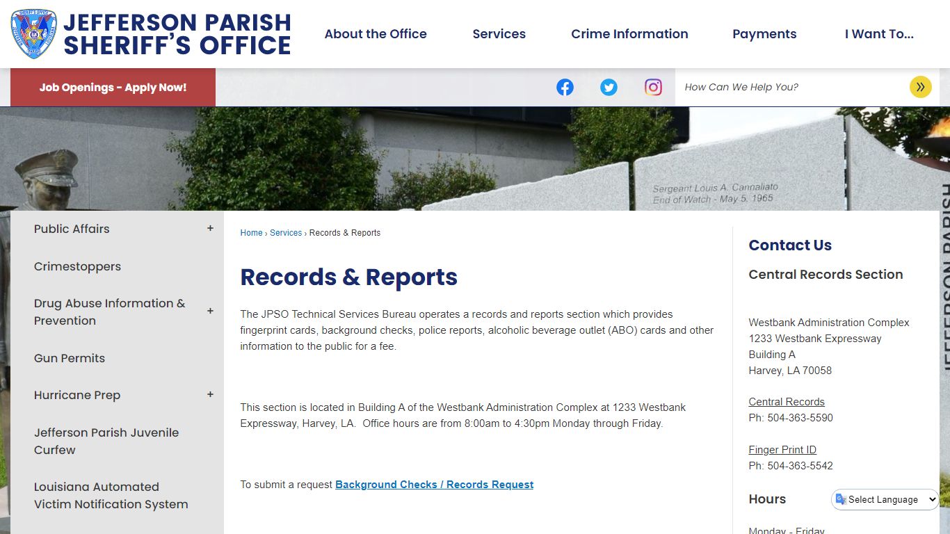 Records & Reports | Jefferson Parish Sheriff, LA - Official Website - JPSO